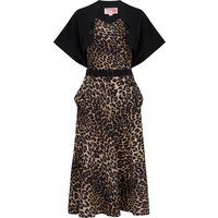 The “Ayda” 2pc Dress & Detachable Shrug Bolero Set In Leopard & Black, True Late 1940s – Early 50s Vintage Style