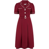 The “Kitty” Shirtwaister Dress in Wine with Contrast Ric-Rac, True Late 40s Early 1950s Vintage Style