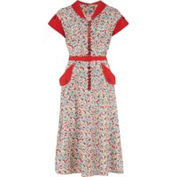 The “Casey” Dress in Tutti Frutti Print With Red Contrasts, True & Authentic 1950s Vintage Style