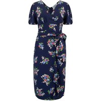 “Lilian” Sarong Dress in Navy Floral Dancer, Classic & Authentic 1940s Vintage Style