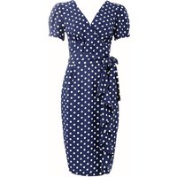 “Lilian” Sarong Dress in Navy with Polka Dot Spot, Classic & Authentic 1940s Vintage Style