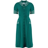 The “Loopy-Lou” Shirtwaister Dress in Teal with Contrast RicRac, True 1950s Vintage Style