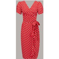 “Lilian” Sarong Dress in Red with Polka Dot Spot, Classic & Authentic 1940s Vintage Style