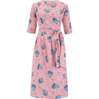 The “Vivien” Full Wrap Dress in Pink Summer Bouquet, True 1940s To Early 1950s Style