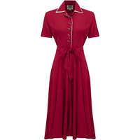 “Mae” Tea Dress in Wine with Cream Contrasts, Classic 1940s True Vintage Style