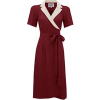 “Peggy” Wrap Dress in Wine with Cream Contrast Collar, Classic 1940s Vintage Style