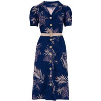 The Charlene Shirtwaister Dress in Sapphire Palm Print, True 1950s Vintage Style