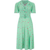 “Lisa Fit & Flare” Tea Dress in Mint Rose Print, Authentic 1940s Vintage Style