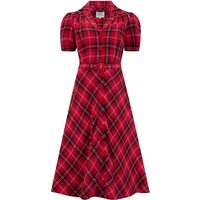 “Lisa” Shirt Dress in Red Check Tartan, Authentic 1940s Vintage Style Tea Dress at its Best