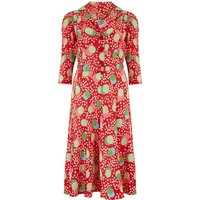 “Lisa” Shirt Dress with 3/4 Length Sleeves in Slipper Atomic Satin Print, Authentic 1940s Vintage Tea Dress Style