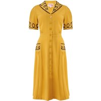 The “Loopy-Lou” Shirtwaister Dress in Mustard with Contrast Black RicRac, True 1950s Vintage Style