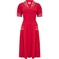 The “Loopy-Lou” Shirtwaister Dress in Red with Contrast RicRac, True 1950s Vintage Style