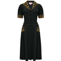 The “Loopy-Lou” Shirtwaister Dress in Black with Contrast Gold RicRac, True 1950s Vintage Style