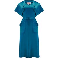 RnR “Luxe” Range.. The “Ayda” 2pc Dress & Detachable Shrug Bolero Set In Super Luxurious Peacock Blue SATIN