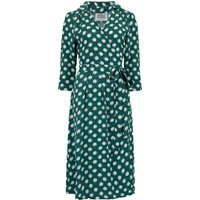 “Loretta” Wrap Tea Dress in Green Moonshine Spot Print, Classic 1940s Vintage Style