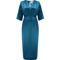 RnR “Luxe” Range.. The “Evelyn” Wiggle Dress in Super Luxurious Peacock Blue SATIN