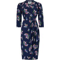 “Mabel” 3/4 Sleeve Waterfall Dress in Black Floral Dancer, A Classic 1940s True Vintage Inspired Style