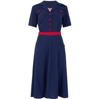 The “Polly” Dress in Navy With Red Contrasts, True & Authentic 1950s Vintage Style