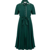 “Mae” Tea Dress in Green with Cream Contrasts, Classic 1940s Inspired Vintage Style