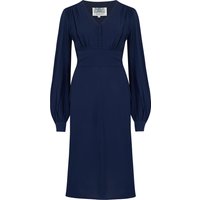 “Ava” Dress in Solid Navy, Classic 1940’s Style Long Sleeve Dress