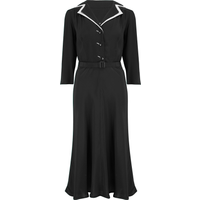 “Lisa-Mae” 3/4 Sleeve Shirt Dress in Black with Contrast Under Collar, Authentic 1940s Vintage Style at its Best