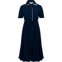 “Mae” Tea Dress in Navy with Cream Contrasts, Classic 1940s Vintage Style