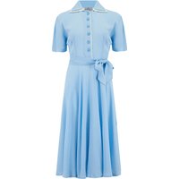 “Mae” Tea Dress in Powder Blue with Cream Contrasts, Classic 1940s Vintage Style