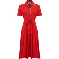 “Mae” Tea Dress in Red with Cream Contrasts, Classic 1940s Vintage Style