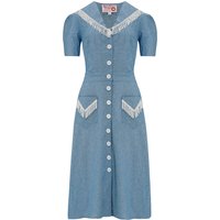 The “Dolly” Fringed Dress in 100% Cotton Chambray, Authentic 1950s Vintage Western Style