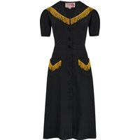 The “Dolly” Fringed Dress in Black with Gold Tassels, Authentic 1950s Vintage Western Style