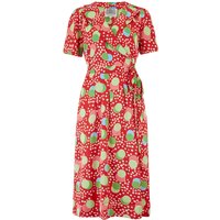 “Peggy” Wrap Dress in Atomic Satin Print, Classic 1940s Vintage Style