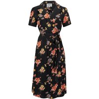 “Peggy” Wrap Dress in Black with Mayflower Print, Classic 1940s Vintage Inspired