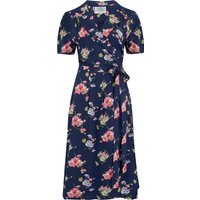 “Peggy” Wrap Dress in Navy Mayflower, Classic 1940s Vintage Style