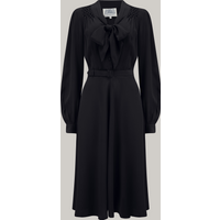 “Eva” Dress in Black , Classic 1940’s Style Long Sleeve Dress with Tie Neck