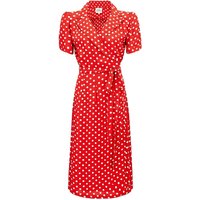 “Peggy” Wrap Dress in Red with Polka Dot Spot, Classic Vintage Inspired 1940s Style