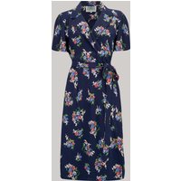 “Peggy” Wrap Dress in Navy Floral Dancer Print, Classic 1940s True Vintage Inspired