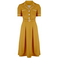 The “Kitty” Shirtwaister Dress in Mustard with Contrast Ric-Rac, True Late 40s Early 1950s Vintage Style