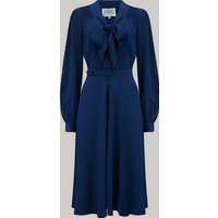 “Eva” Dress in Navy , Classic 1940’s Style Long Sleeve Dress with Tie Neck