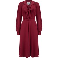 “Eva” Dress in Solid Wine , Classic 1940’s Style Long Sleeve Dress with Tie Neck