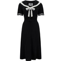 Patti Dress In 1940s  Solid Black With Contrast Collar, Authentic true vintage style