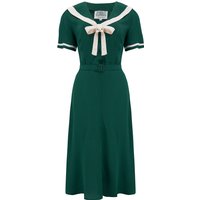 Patti Dress In 1940s  Solid Green With Contrast Collar, Authentic true vintage style