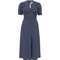 “Dolores” Swing Dress in Navy Polka, Classic 1940s Inspired Vintage Style