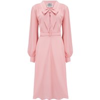 “Eva” Dress in Blossom Pink  , Classic 1940’s Style Long Sleeve Dress with Tie Neck