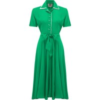 “Mae” Tea Dress in Apple Green with Cream Contrasts, Classic 1940s Vintage Style