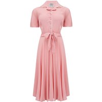 “Mae” Tea Dress in Pink Blossom with Cream Contrasts, Classic 1940s Vintage Style