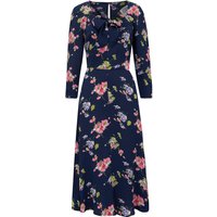 Joyce 1940s Day Dress in Navy Mayflower Print , Authentic true vintage style