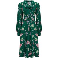 “Eva” Dress in Green Mayflower , Classic 1940’s Style Long Sleeve Dress with Tie Neck