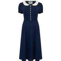 “Dorothy” Dress in Navy with Contrast Collar, Classic 1940s Vintage Style