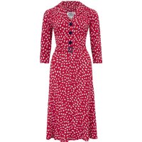 “Lisa” Shirt Dress with 3/4 Length Sleeves in Red Clover Print  , Authentic 1940s Vintage Tea Dress Style