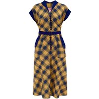 The “Casey” Dress in Mustard & Navy Check Print, True 1950s Vintage Style